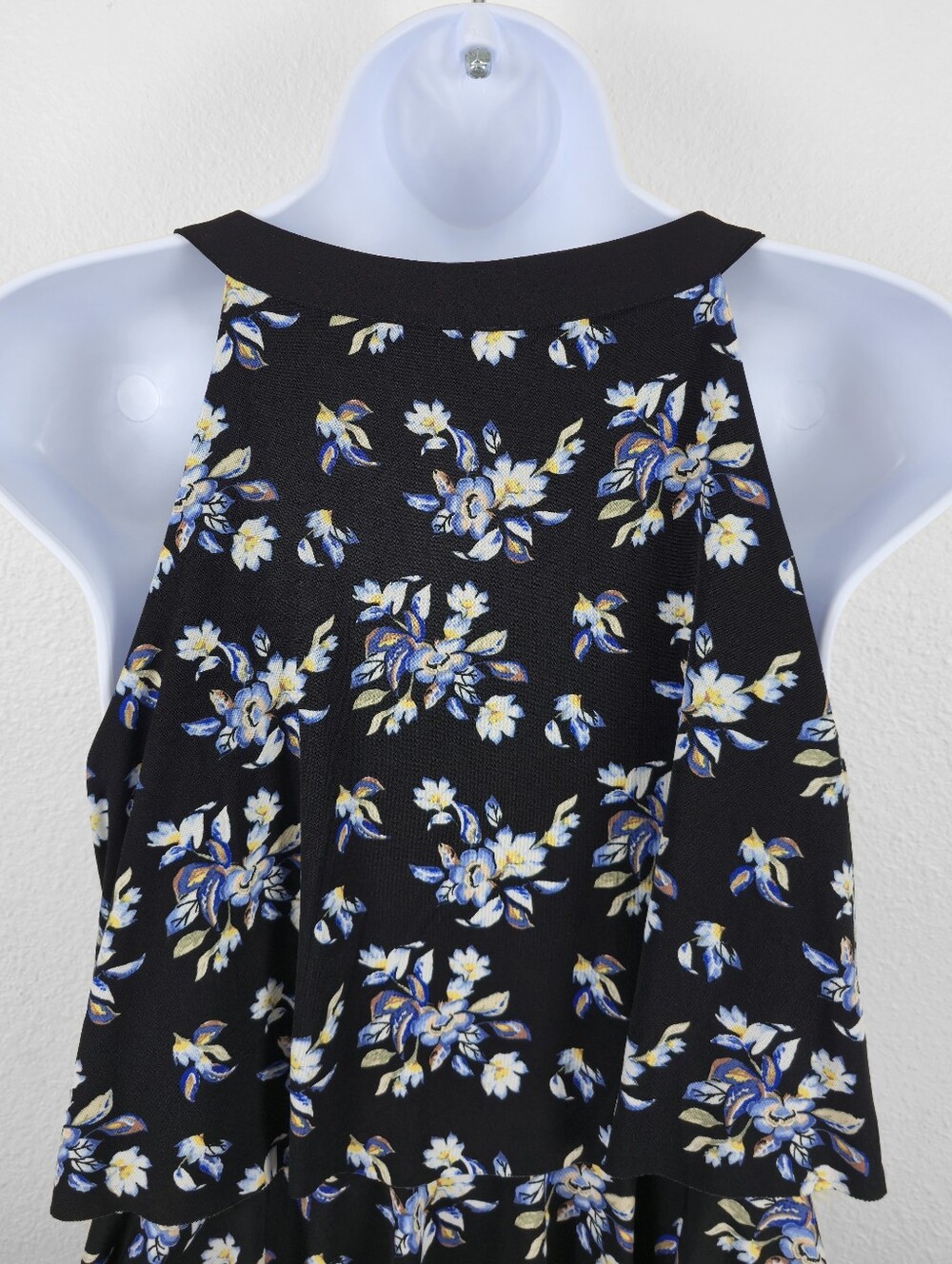 WHBM | Black + Multicolor Floral Tiered Ruffle Lace Front Tank Top Size Small - Picture 5 of 12